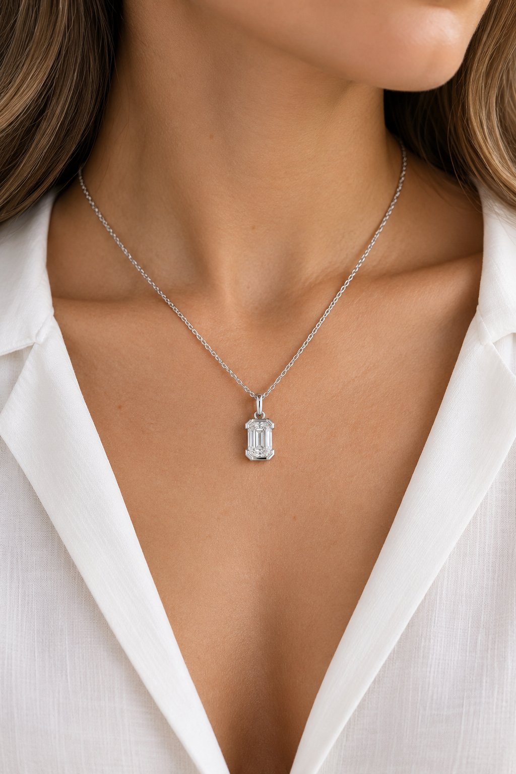 Emerald-Cut Lab-Grown Diamond Necklace