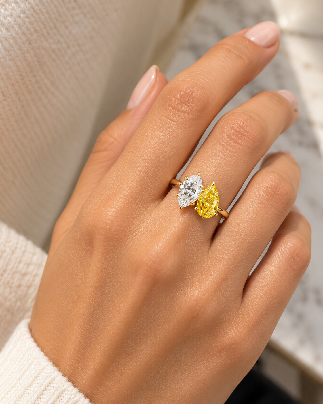 Marquise & Yellow Pear Lab-Grown Diamond Ring