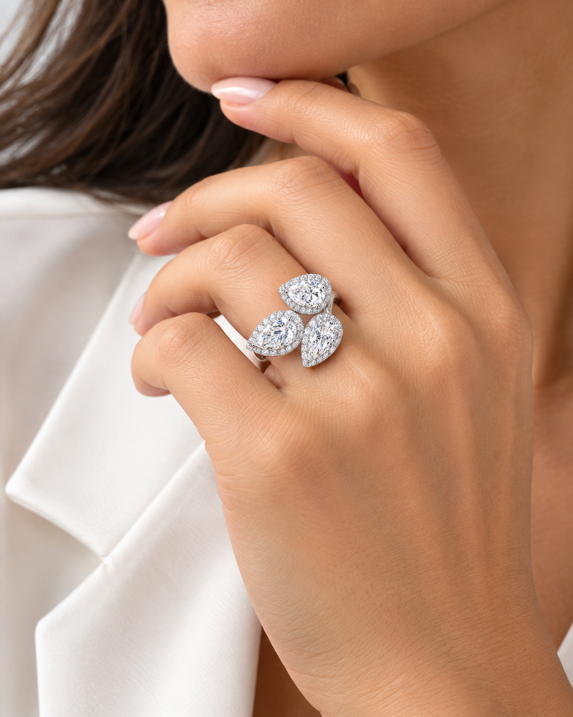 Pear and Round-cut Lab Grown Diamond Ring